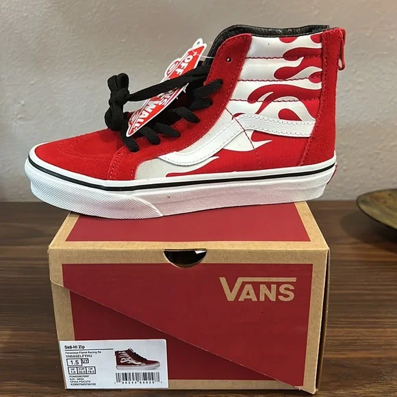 Vans Shoes | Kids Vans Sk8-Hi Zip Ferocious Flame Racing | Color: Red/White 1.5 - Picture 4 of 6
